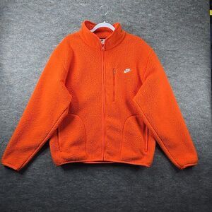 Nike Men's Club Fleece Sherpa Full Zip Jacket Sz L Orange FZ0888 819